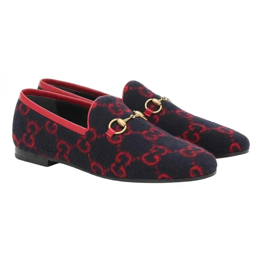 Gucci New Jordaan Wool Blue Red GG Logo Horsebit Loafer Mule Slipper Flat 38 - Picture 3 of 12
